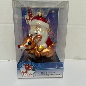 KURT ADLER‎ RUDOLPH & SANTA HAND-CRAFTED New in Box Glass Holiday Ornament